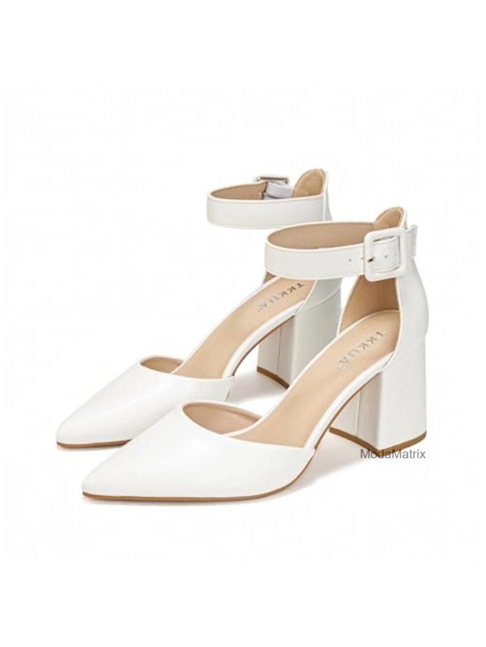 Pointed-Toe Ankle Strap Chunky Block Heel Pumps Office Evening Wear